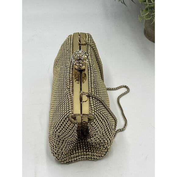 Whiting & Davis Gold Crystal Ball Metal Mesh Evening Clutch Bag Purse - Picture 16 of 16